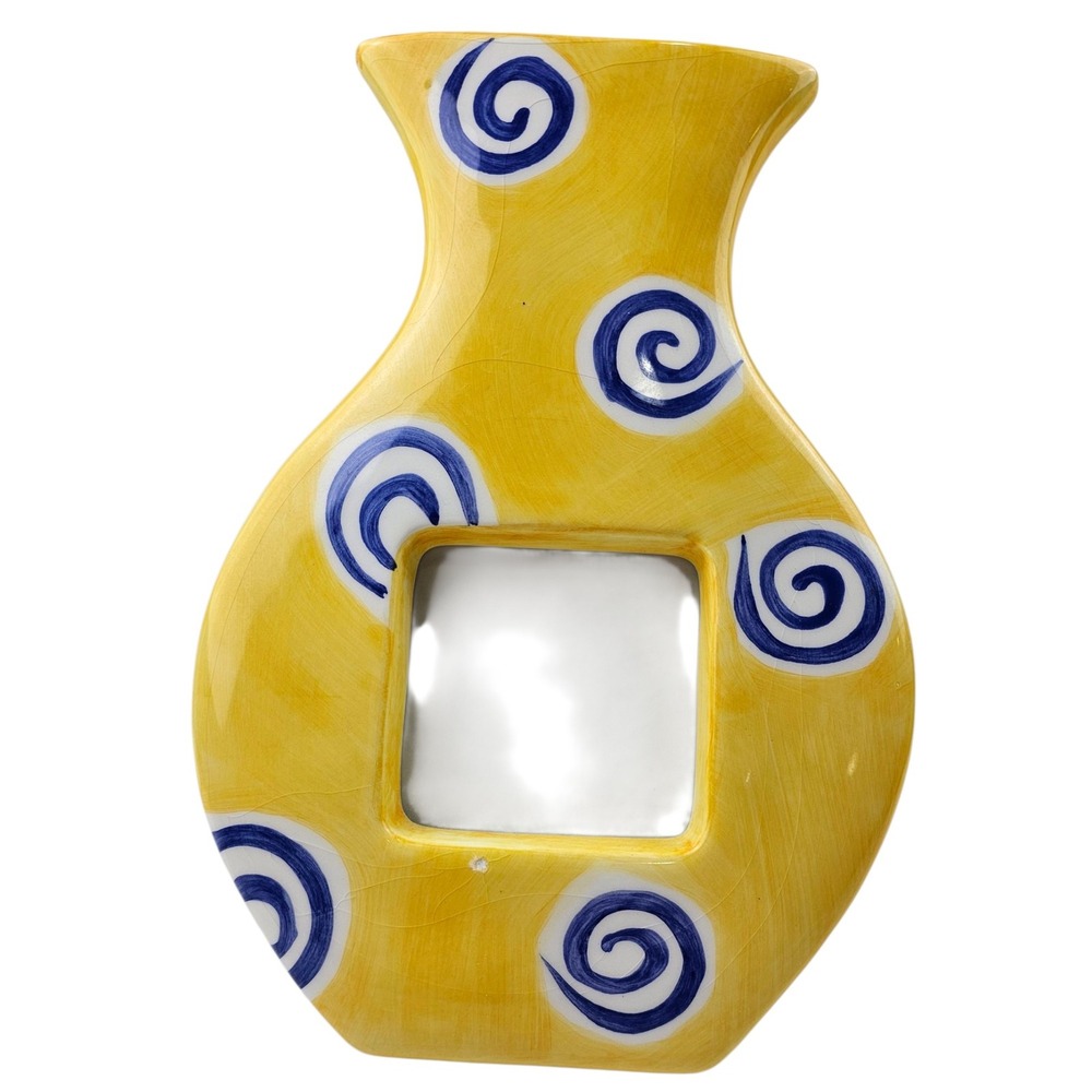 Yellow Ceramic Vase Picture Frame Blue Swirls Tabletop Photo Display